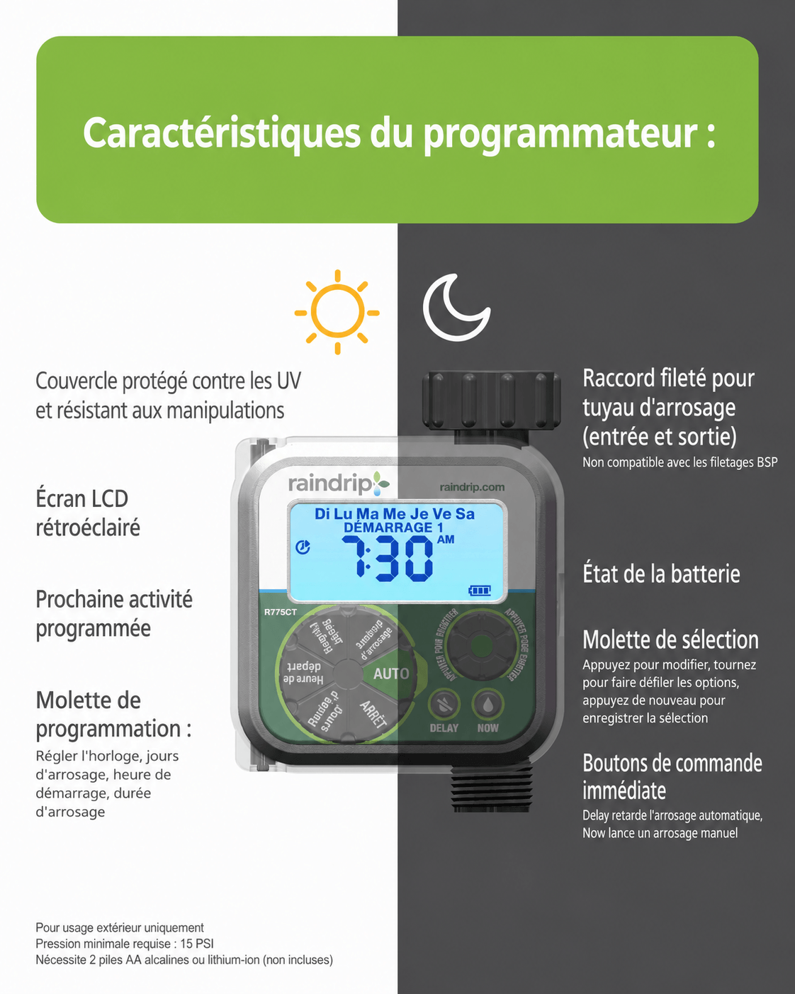 Programmateur d’arrosage automatique digital pour robinet extérieur