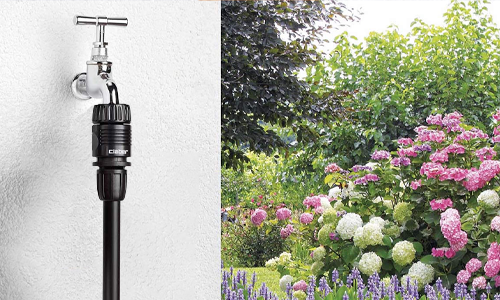 Raccord automatique vers tuyau PEBD 16 sur robinet de jardin